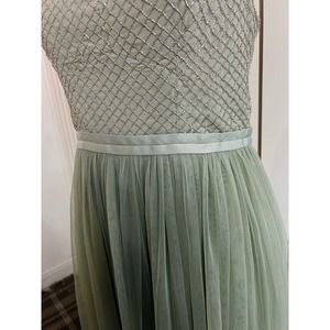 Needle & Thread BHLDN Coppelia Green Beaded Tea Length Tulle-Skirt Dress Size 8